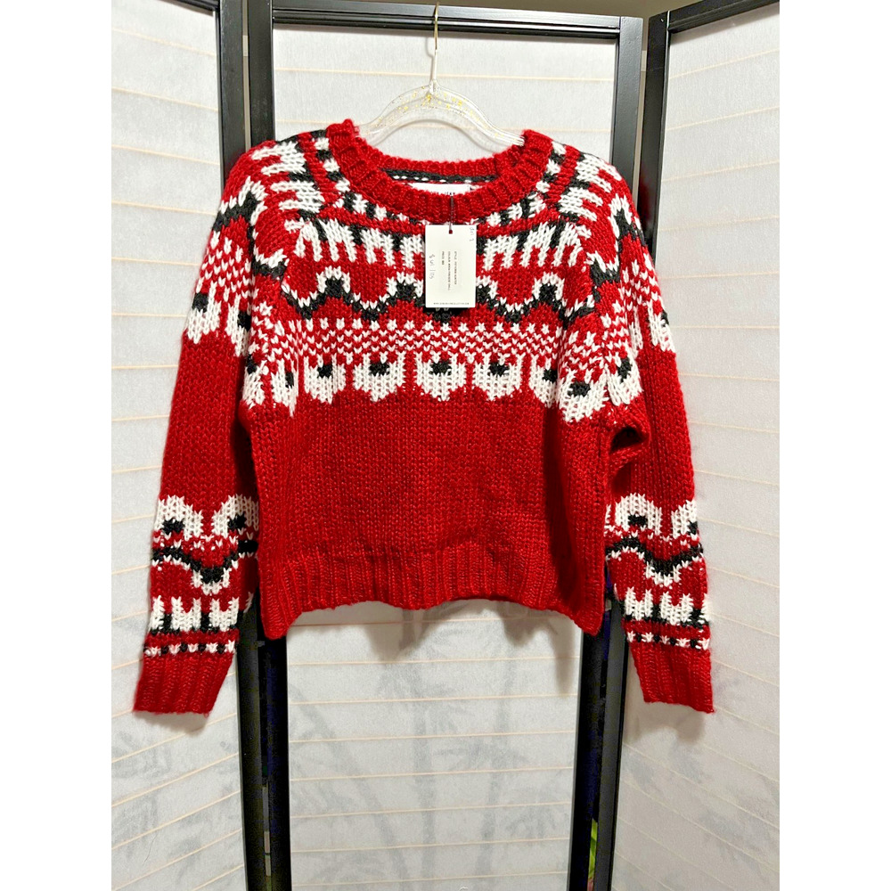 John + Jenn Red Fair Isle Sweater S/P NWT Revolve Acrylic Winter Cozy Knit